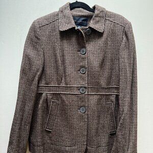 Banana Republic Brown Tweed Jacket with Cinched Waist Pleated Back Size 14